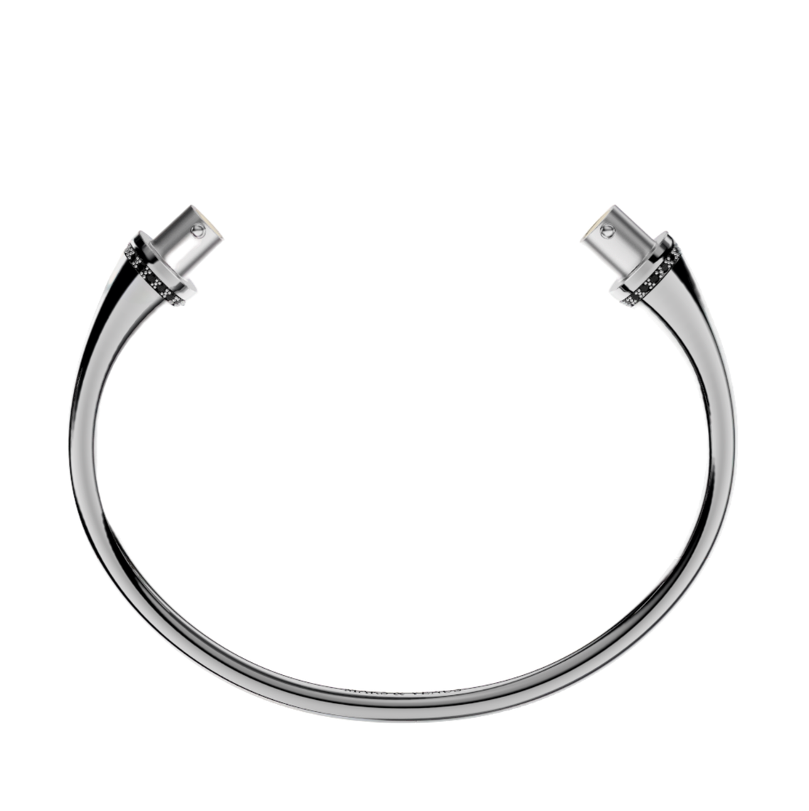 Jonc rond argent liseré diamants noirs