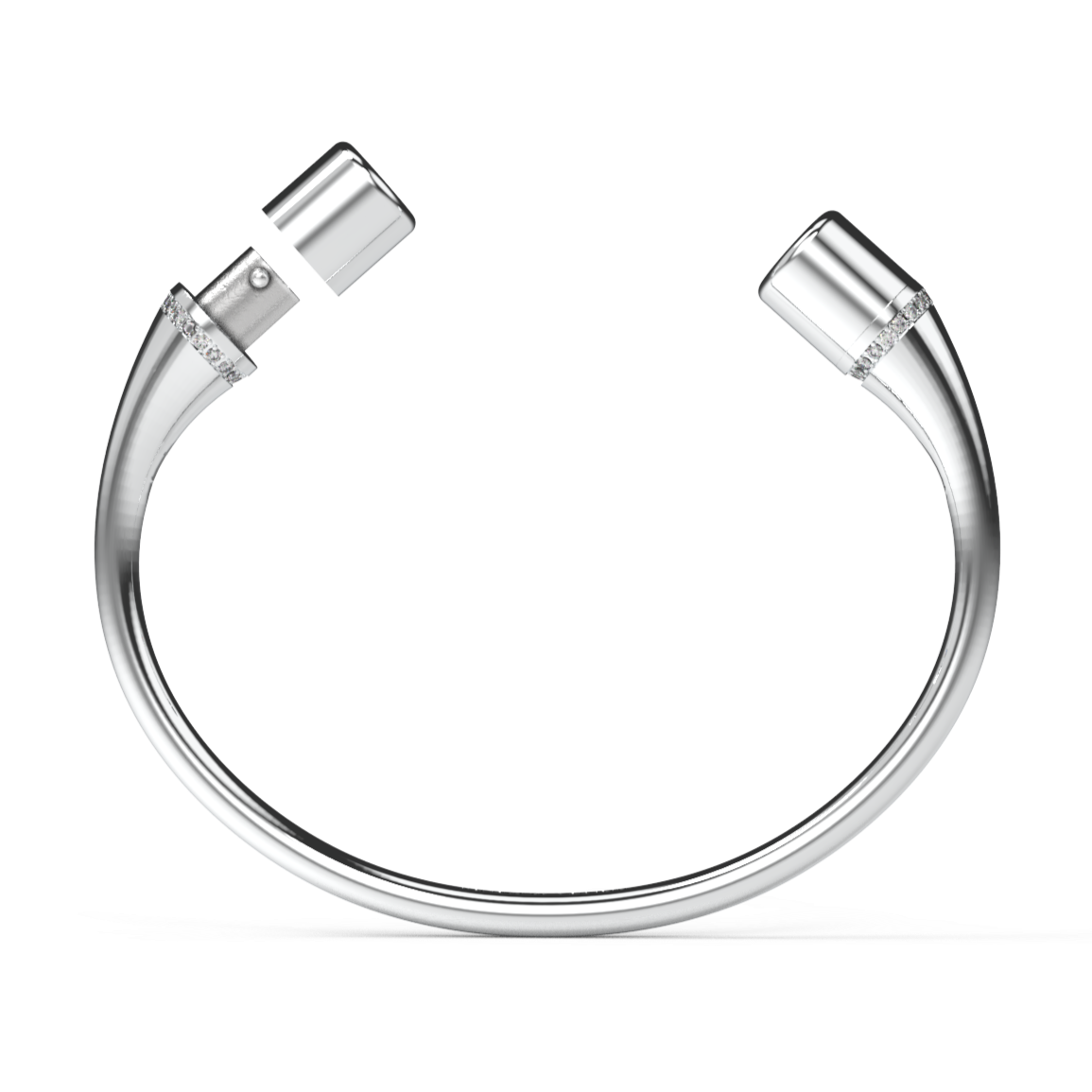 Jonc rond argent liseré diamants blancs