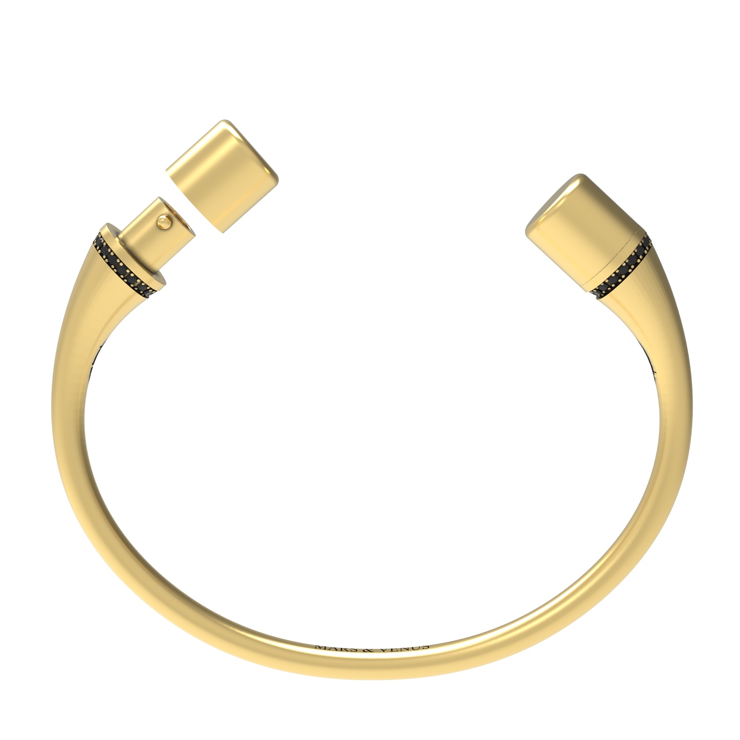 Jonc rond argent liseré diamants noirs