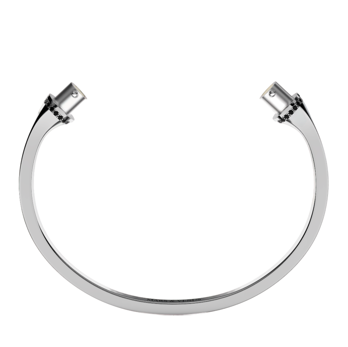 Jonc carré argent liseré diamants noirs