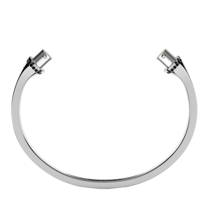 Jonc carré argent liseré diamants noirs