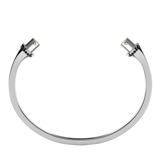 Jonc carré argent liseré diamants noirs