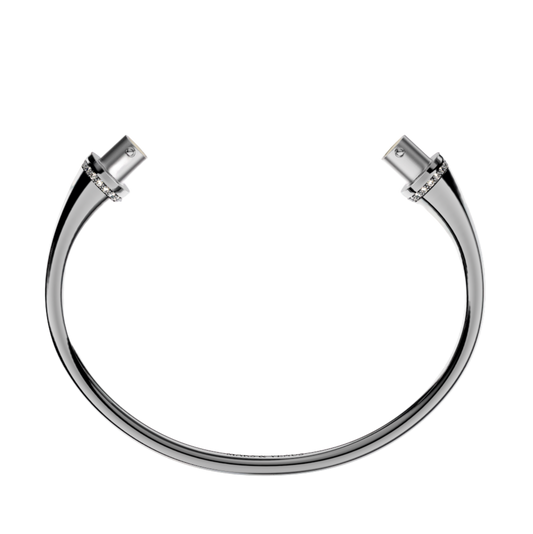 Jonc rond argent liseré diamants blancs