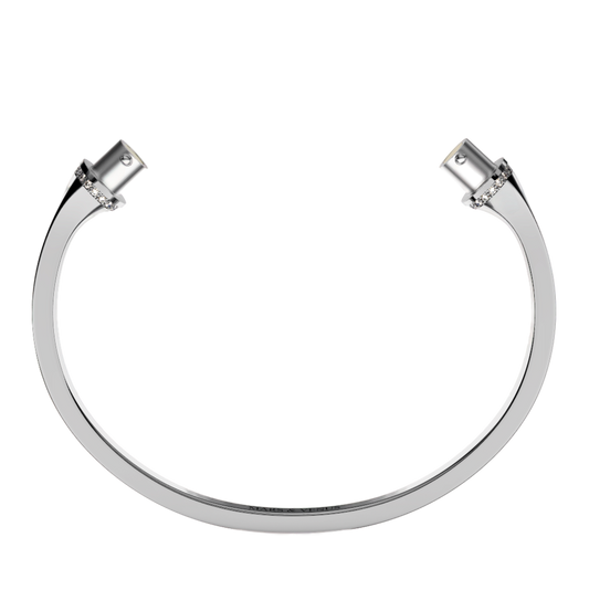 Jonc carré argent liseré diamants blancs