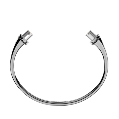 Jonc rond argent liseré diamants noirs