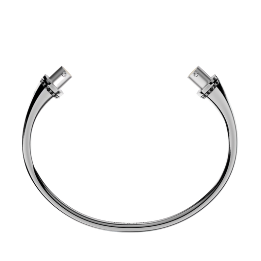 Jonc rond argent liseré diamants noirs