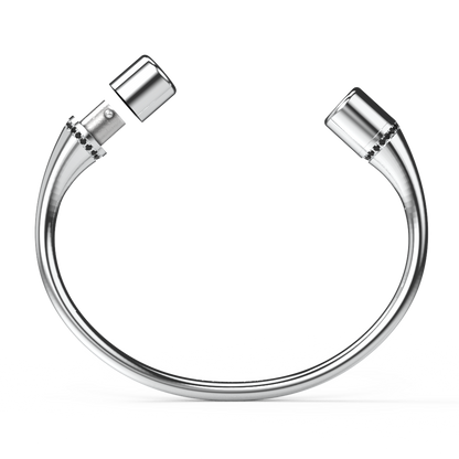 Jonc rond argent liseré diamants noirs