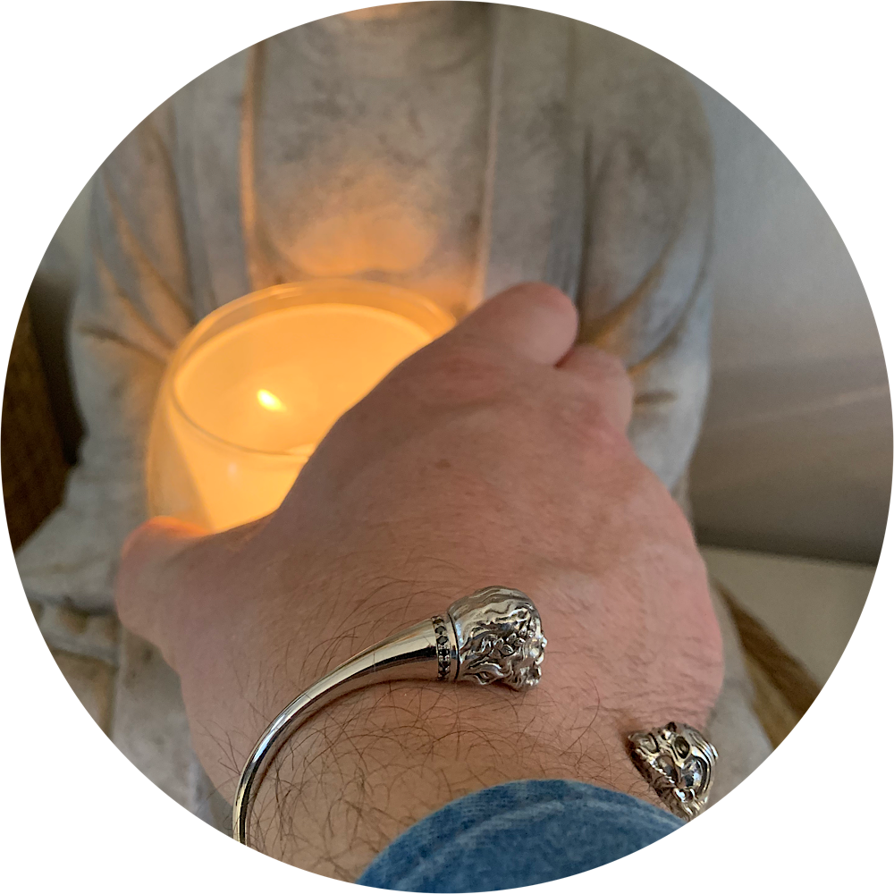 Jonc rond argent liseré diamants noirs