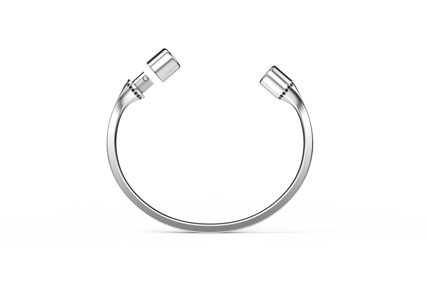 Jonc carré argent liseré diamants noirs