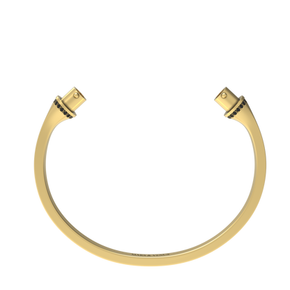 Jonc carré argent liseré diamants noirs