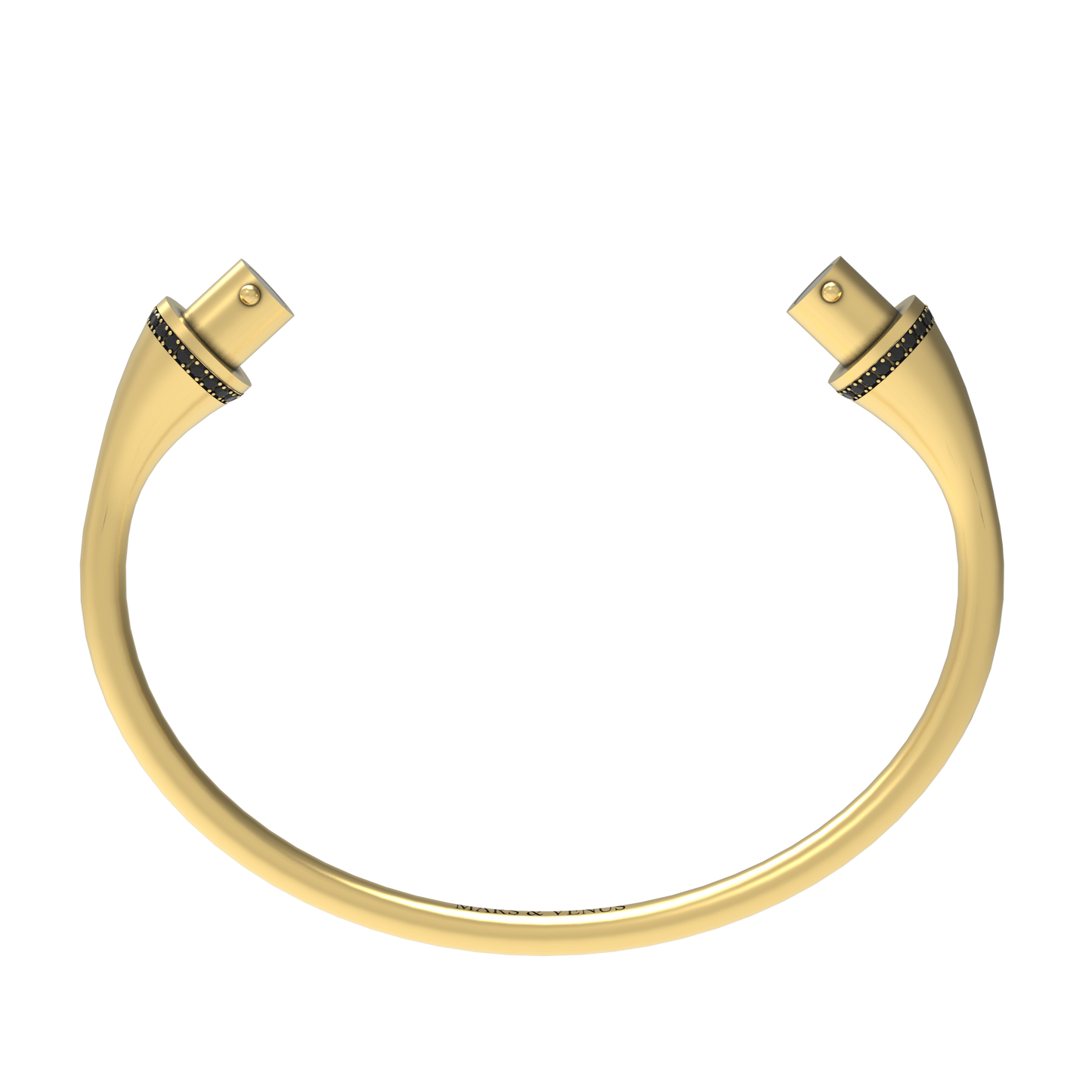 Jonc rond argent liseré diamants noirs