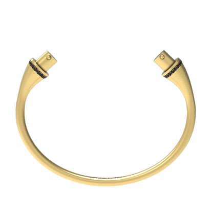 Jonc rond argent liseré diamants noirs