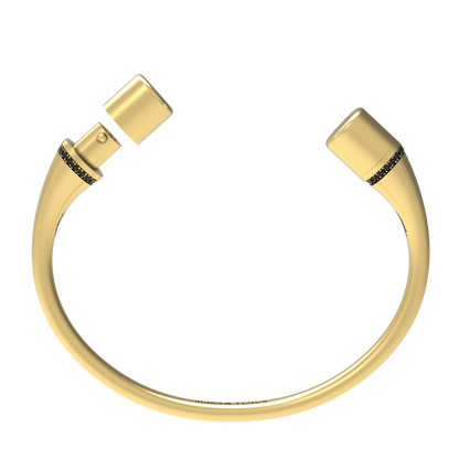 Jonc rond argent liseré diamants noirs