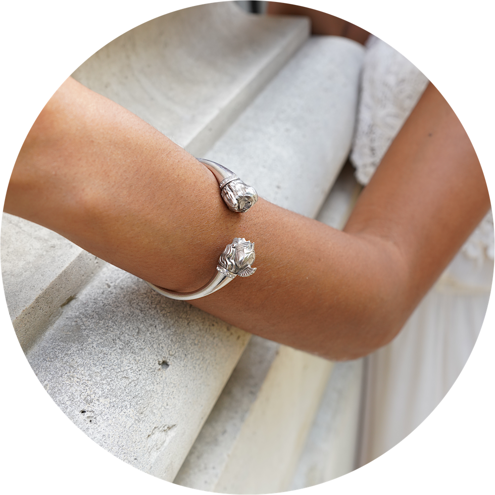 Jonc rond argent liseré diamants blancs